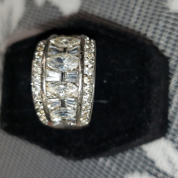 Sterling silver stamped marquis baguette and round cz statement ring - Picture 3 of 13